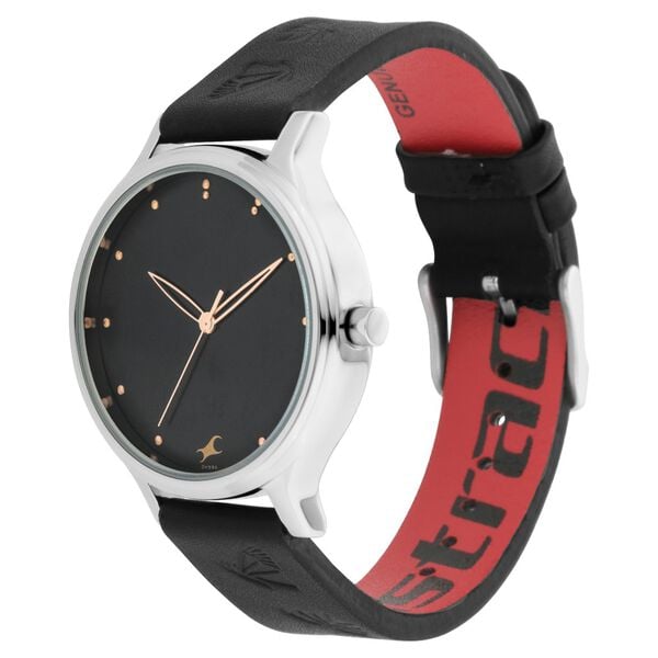 Fastrack 6189SL01 Quartz Analog Black Dial with Leather Strap Watch for Women
