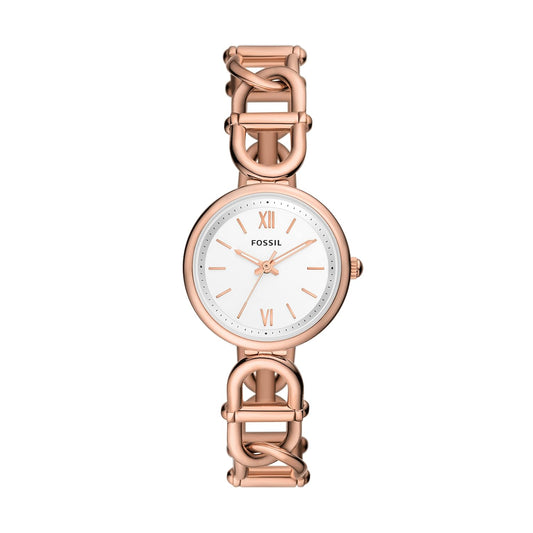 Fossil ES5273I Women's Quartz Analog Watch Silver Dial Rose Gold Stainless Steel Strap