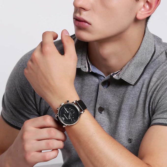 Emporio Armani AR1828 Luigi Men's Black Dial Black Leather Chronograph Watch