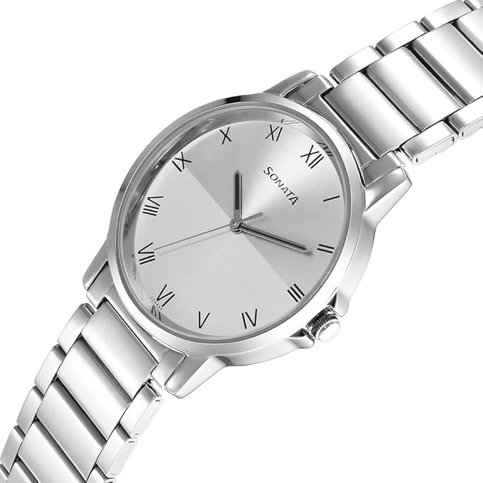 Sonata 77083SM06 Quartz Analog Silver Dial Stainless Steel Strap Men's Watch