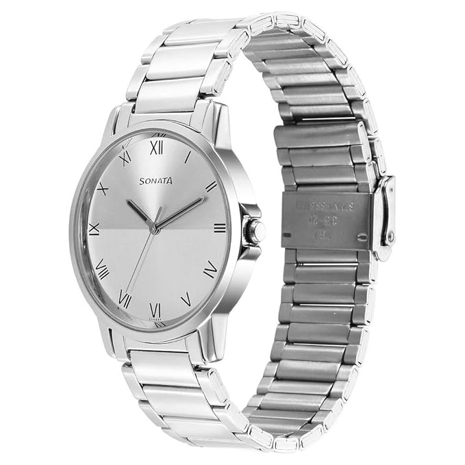 Sonata 77083SM06 Quartz Analog Silver Dial Stainless Steel Strap Men's Watch