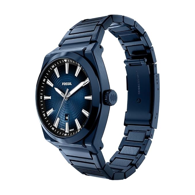 Fossil FS6169I Men's Quartz Three-Hand Date Watch Blue Dial Blue Stainless Steel Strap