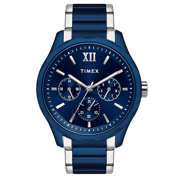 Timex TW0TG7638 Men’s Blue Dial Quartz Analog Watch with Stainless Steel Strap