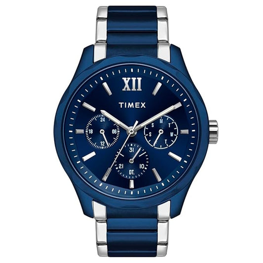 Timex TW0TG7638 Men’s Blue Dial Quartz Analog Watch with Stainless Steel Strap