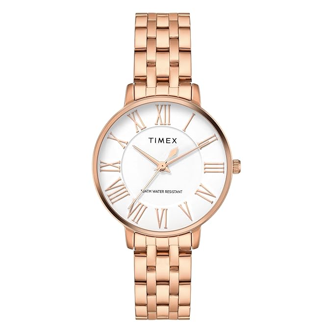 Timex TWEL19108 Women’s White Dial Analog Watch with Stainless Steel Strap