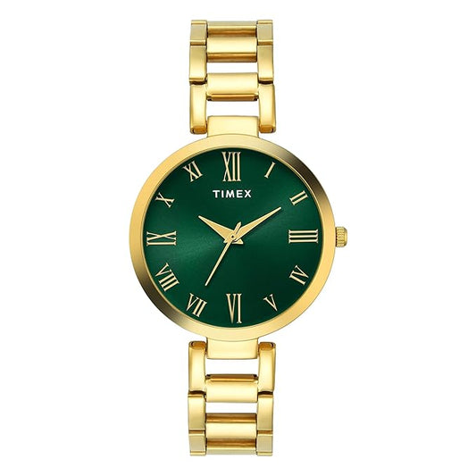 Timex TW000X273 Women’s Green Dial Analog Watch with Stainless-Steel Strap