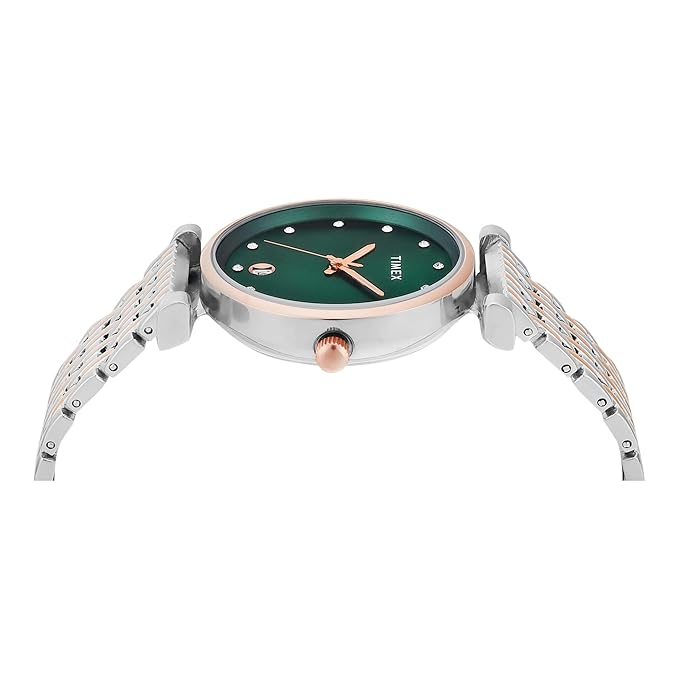Timex TWEL21603 Women’s Green Dial Analog Watch with Stainless Steel Strap
