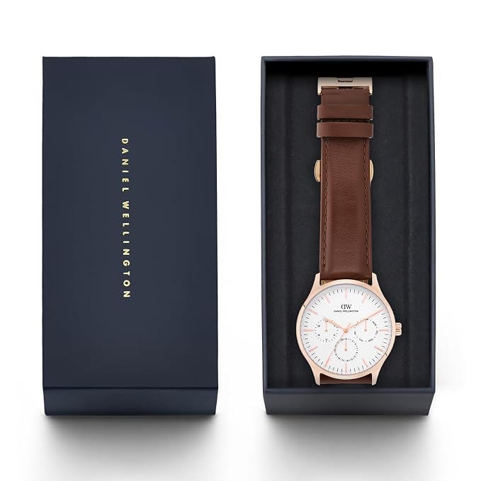 Daniel Wellington DW0DG2201 White Dial Men's Brown Leather Multi-Function Watch
