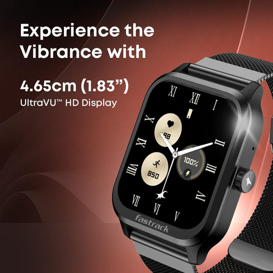 Fastrack 38157PM05K Jupiter Retro Smartwatch 1.83" UltraVU HD Display Bluetooth Calling Black Mesh Metal Strap
