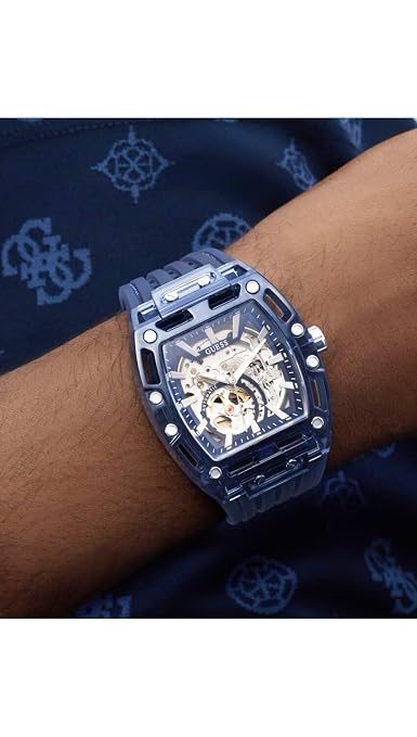 GUESS GW1073G1 Phoenix Men's Quartz Analog Watch Transparent Blue Dial Blue Silicone Strap