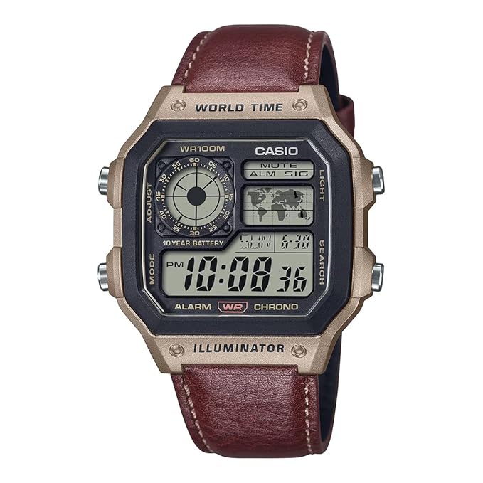 Casio D383 World Time Digital Leather Strap Unisex Watch