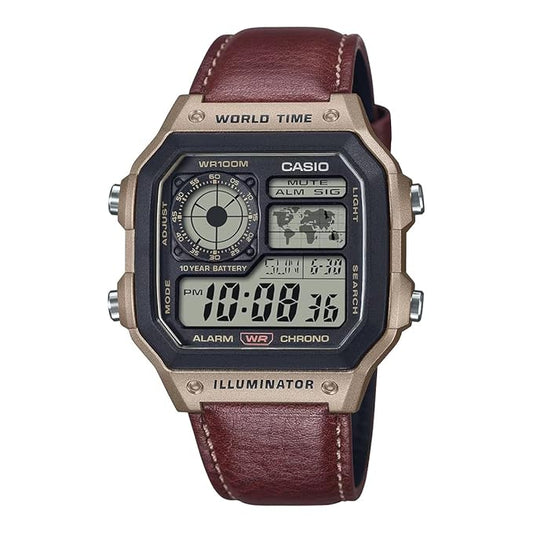 Casio D383 World Time Digital Leather Strap Unisex Watch