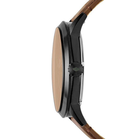 Fossil ME3155 Men's Automatic Skeleton Watch Black Skeleton Dial Brown Leather Strap