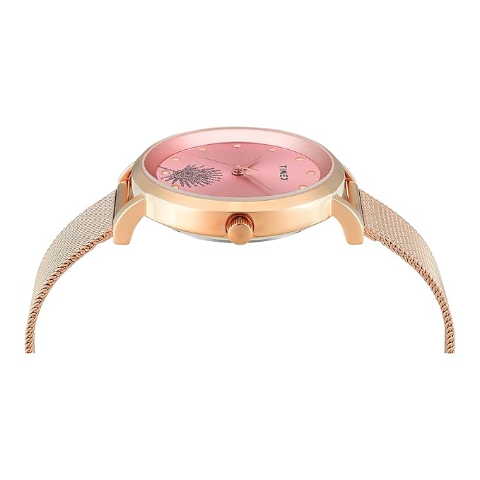 Timex TWEL12924 Women’s Pink Dial Analog Watch with Stainless-Steel Strap