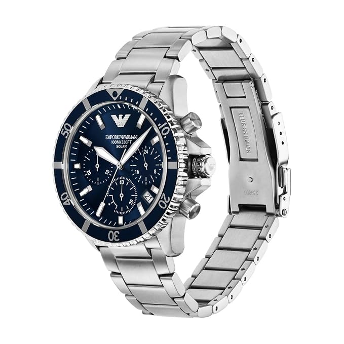 Emporio Armani AR11681I World Explorer Men's Solar Chronograph Blue Dial Stainless Steel Watch
