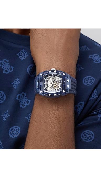 GUESS GW1073G1 Phoenix Men's Quartz Analog Watch Transparent Blue Dial Blue Silicone Strap