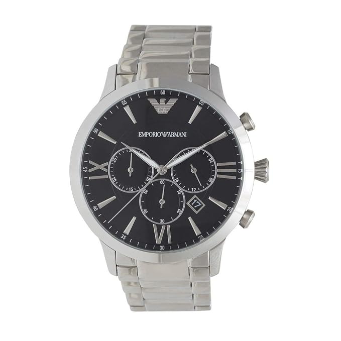 Sleek men’s chronograph watch in stainless steel with black dial