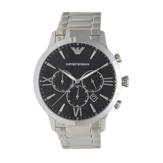 Sleek men’s chronograph watch in stainless steel with black dial