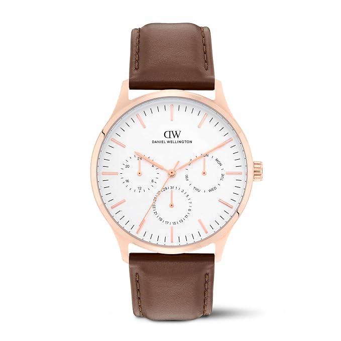 Daniel Wellington DW0DG2201 White Dial Men's Brown Leather Multi-Function Watch