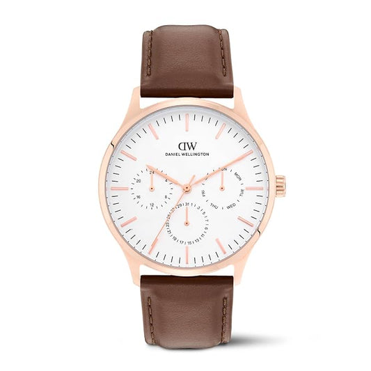 Daniel Wellington DW0DG2201 White Dial Men's Brown Leather Multi-Function Watch