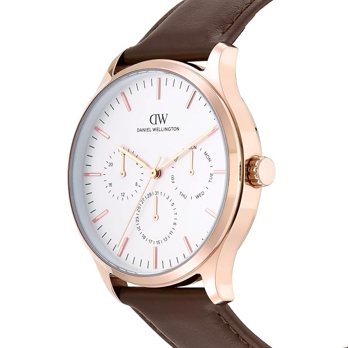 Daniel Wellington DW0DG2201 White Dial Men's Brown Leather Multi-Function Watch