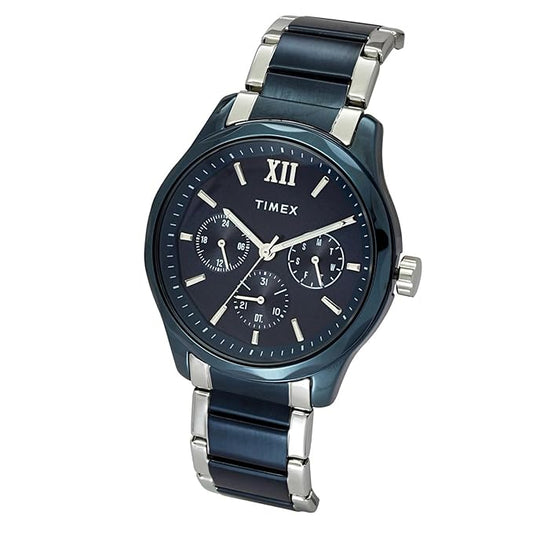 Timex TW0TG7638 Men’s Blue Dial Quartz Analog Watch with Stainless Steel Strap