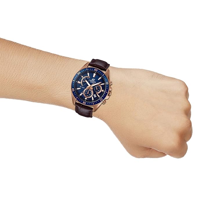 Casio EX358 Blue Chronograph Brown Leather Men's Watch