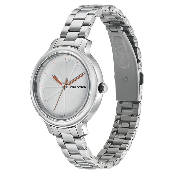 Fastrack 6202SM02 Quartz Analog White Dial Stainless Steel Strap Women’s Watch