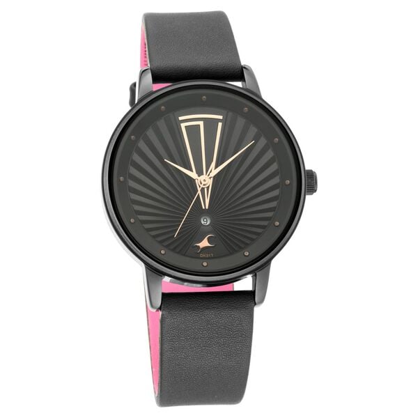 Fastrack 6206NL02 Ruffles Quartz Analog Black Dial Black Leather Strap Women’s Watch