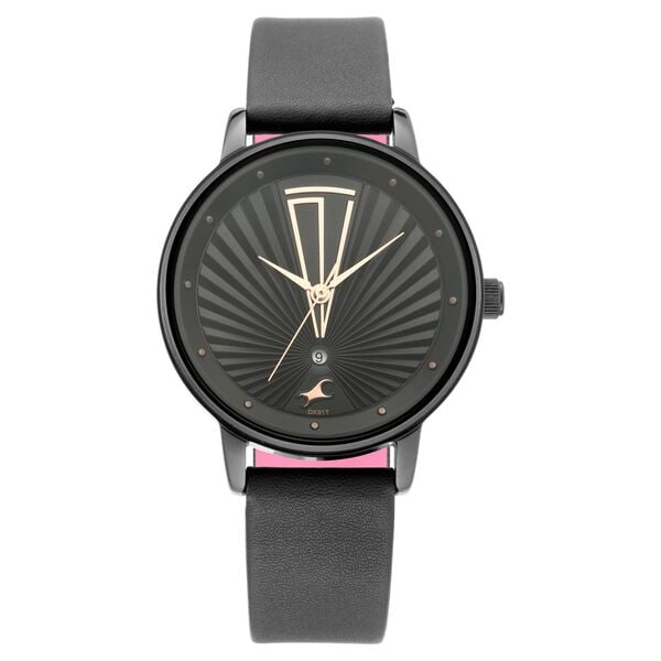 Fastrack 6206NL02 Ruffles Quartz Analog Black Dial Black Leather Strap Women’s Watch