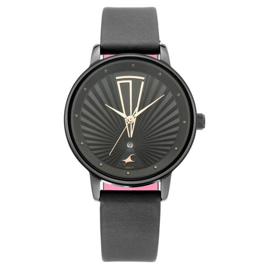 Fastrack 6206NL02 Ruffles Quartz Analog Black Dial Black Leather Strap Women’s Watch