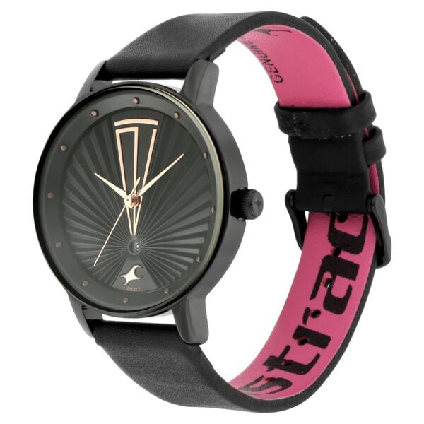 Fastrack 6206NL02 Ruffles Quartz Analog Black Dial Black Leather Strap Women’s Watch