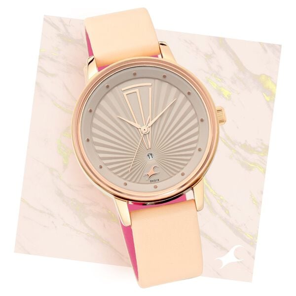 Fastrack 6206WL01 Ruffles Quartz Analog Beige Dial Leather Strap Women’s Watch