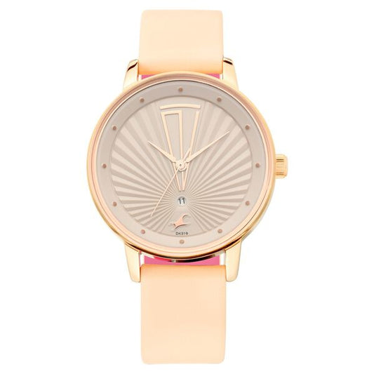 Fastrack 6206WL01 Ruffles Quartz Analog Beige Dial Leather Strap Women’s Watch