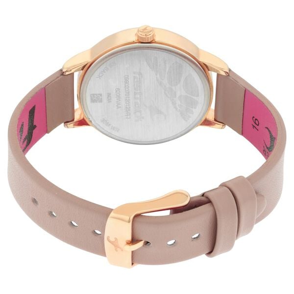 Fastrack 6206WL02 Quartz Analog Women’s Watch | Pink Dial | Beige Leather Strap | Round Case | Mineral Glass | 30 m Water Resistant | 24 Months Warranty