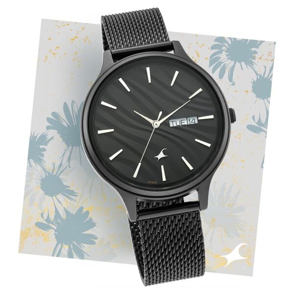 Fastrack 6207NM01 Women’s Quartz Black Dial Analog Watch with Black Stainless Steel Strap