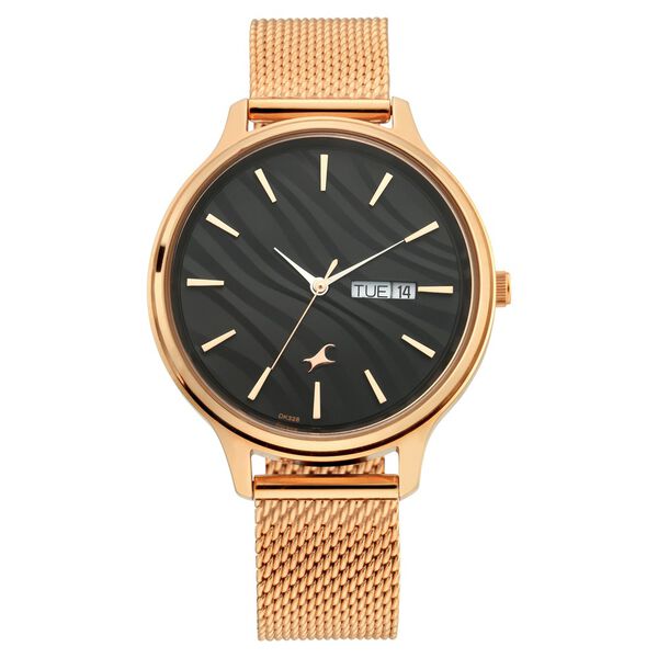 Fastrack 6207WM01 Quartz Analog Black Dial Rose Gold Stainless Steel Strap Women’s Watch