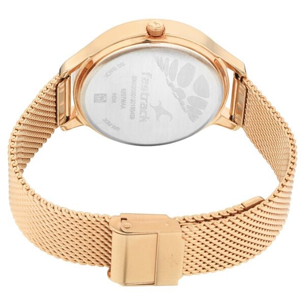 Fastrack 6207WM01 Quartz Analog Black Dial Rose Gold Stainless Steel Strap Women’s Watch