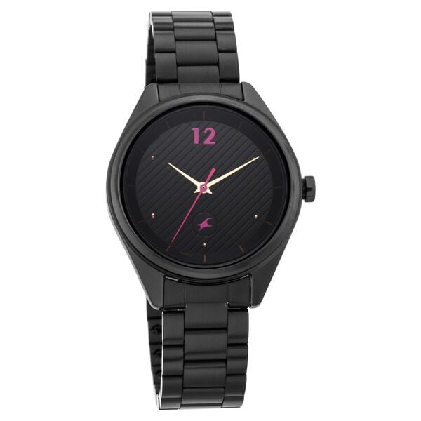 Fastrack 6215NM01 Quartz Analog Black Dial Black Stainless Steel Strap Women’s Watch