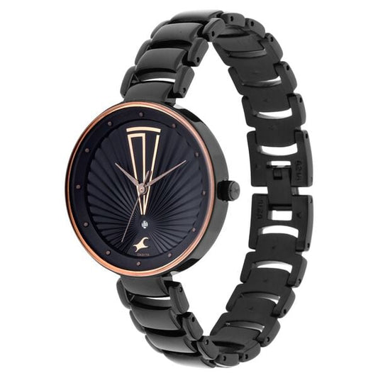 Fastrack 6216NM01 Analog Quartz Women Watch – Black Dial, Black Stainless Steel Strap