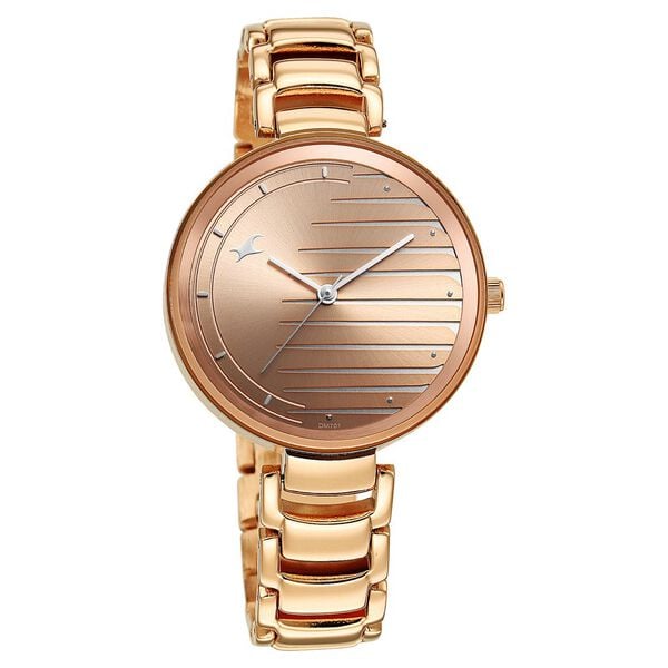 Fastrack 6216WM02 Analog Quartz Women Watch – Champagne Dial, Rose Gold Stainless Steel Strap, Stylish Everyday Design