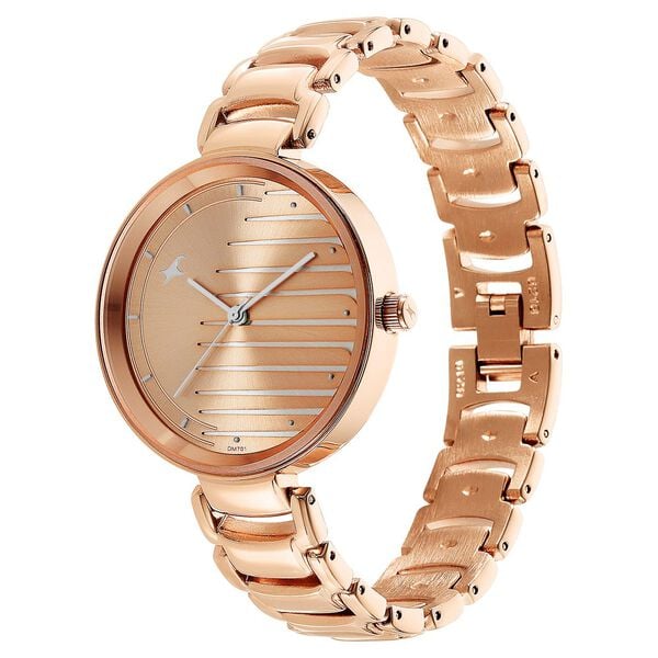 Fastrack 6216WM02 Analog Quartz Women Watch – Champagne Dial, Rose Gold Stainless Steel Strap, Stylish Everyday Design