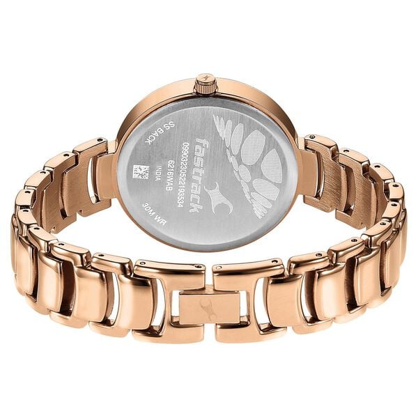 Fastrack 6216WM02 Analog Quartz Women Watch – Champagne Dial, Rose Gold Stainless Steel Strap, Stylish Everyday Design