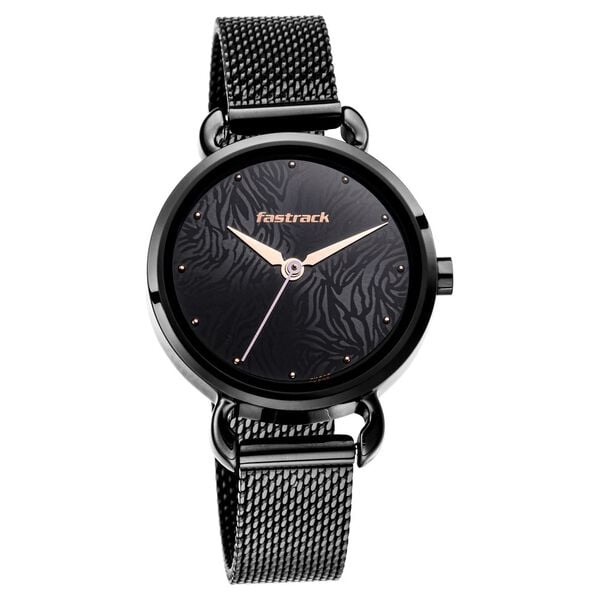 Fastrack 6221NM02 Animal Print Quartz Analog Black Dial Black Stainless Steel Strap Women’s Watch
