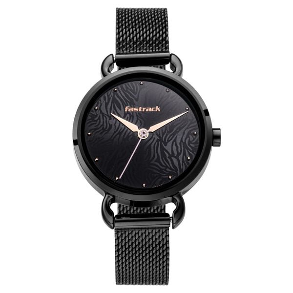 Fastrack 6221NM02 Animal Print Quartz Analog Black Dial Black Stainless Steel Strap Women’s Watch