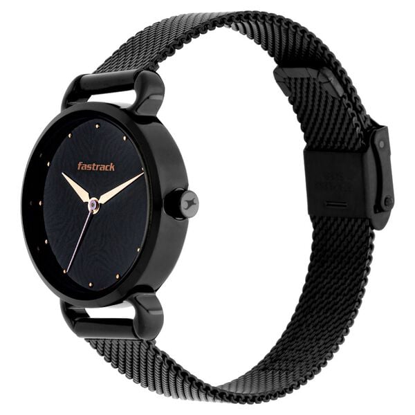 Fastrack 6221NM02 Animal Print Quartz Analog Black Dial Black Stainless Steel Strap Women’s Watch