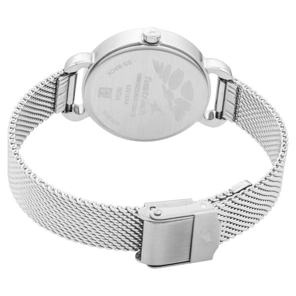 Fastrack 6221SM01 Analog Quartz Women Watch – Silver Dial, Silver Stainless Steel Strap, Animal Print Design