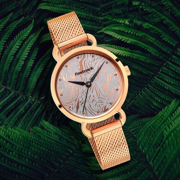Fastrack 6221WM01 Animal Print Quartz Analog Silver & Rose-Gold Dial Stainless Steel Strap Women’s Watch