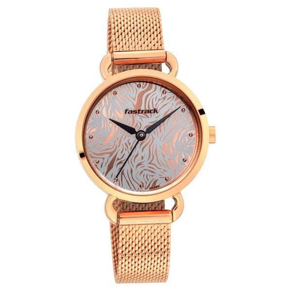 Fastrack 6221WM01 Animal Print Quartz Analog Silver & Rose-Gold Dial Stainless Steel Strap Women’s Watch