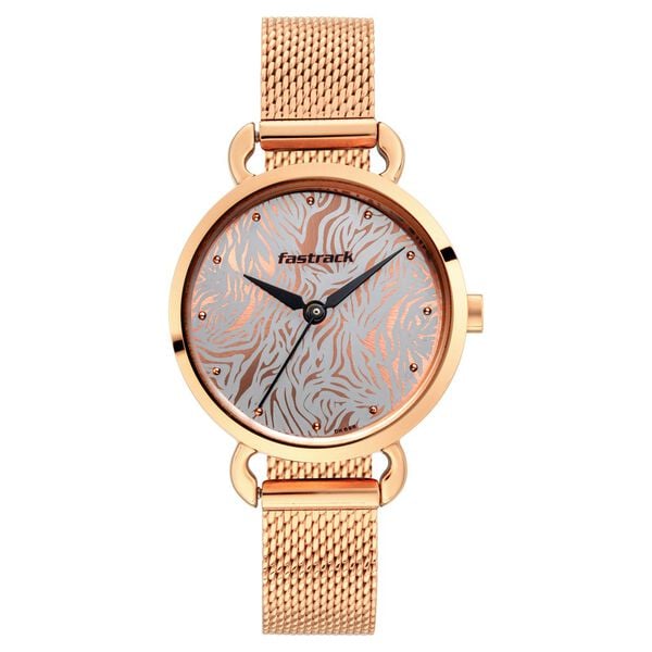 Fastrack 6221WM01 Animal Print Quartz Analog Silver & Rose-Gold Dial Stainless Steel Strap Women’s Watch